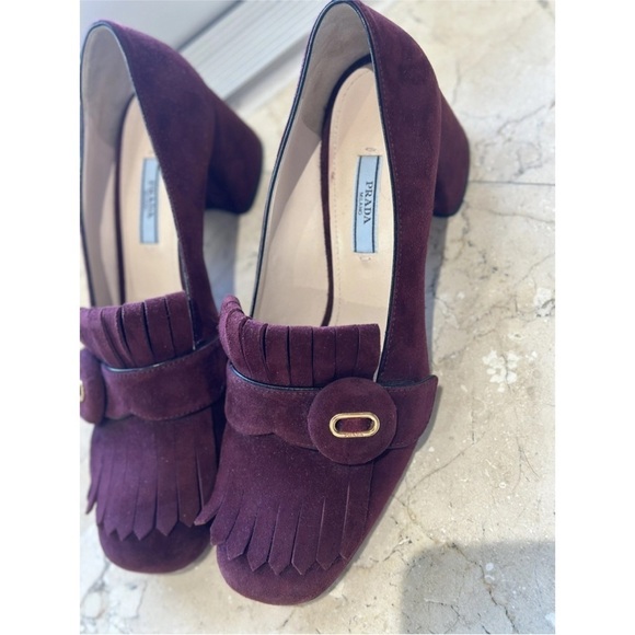 Prada Women's Burgundy Suede Loafers - Picture 2 of 8